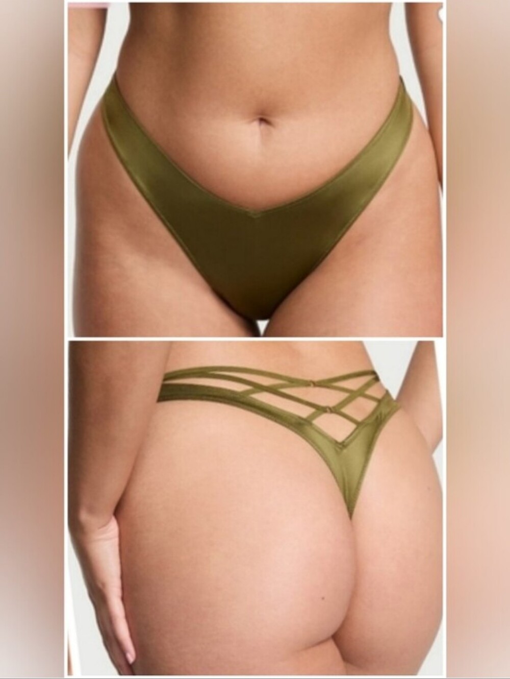 Victoria's secret very sexy strappy back high-leg thong panty LARGE GREEN